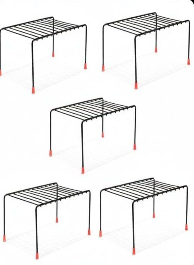 VK15 COLLECTION Heavy-Duty Steel Kitchen Counter Shelf Rack Organizer, Space-Saving Storage Stand for Kitchen, Cabinet, Pantry, Bathroom & Dining Table (Black, 28×18.5×12.5 cm) (Pack of 5) - Image 1