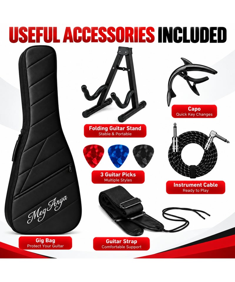 MegArya 41-Inch Electric Guitar Combo with TG-40R-MIC Amplifier, Gig Bag, Floor Stand, Capo, 3 Picks, Cable & Strap, Red 6-String HSS-Style Guitar Starter Set - Image 5
