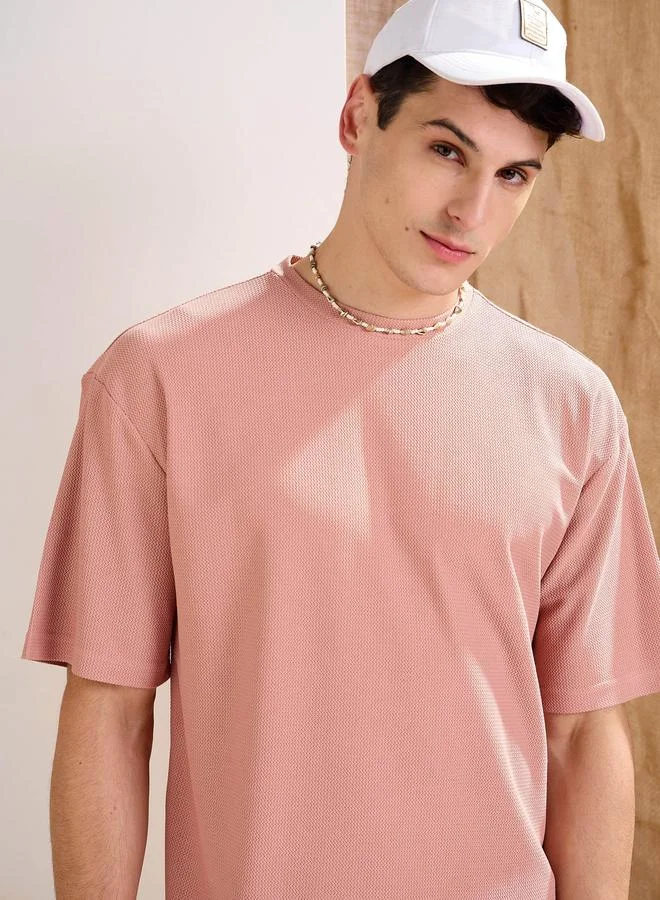 ساسافراس تيشيرت ساسافراس وردي واسع بنقشة الوافل