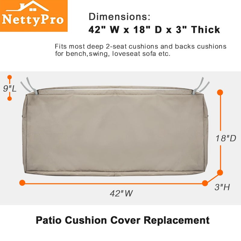 NettyPro Outdoor Bench Swing Loveseat Cushion Covers, Patio Furniture Cushion Slipcovers with Zipper, Water Resistant UV Protection, Replacement Cover Only, 42 x 18 x 3 Inch - Image 5
