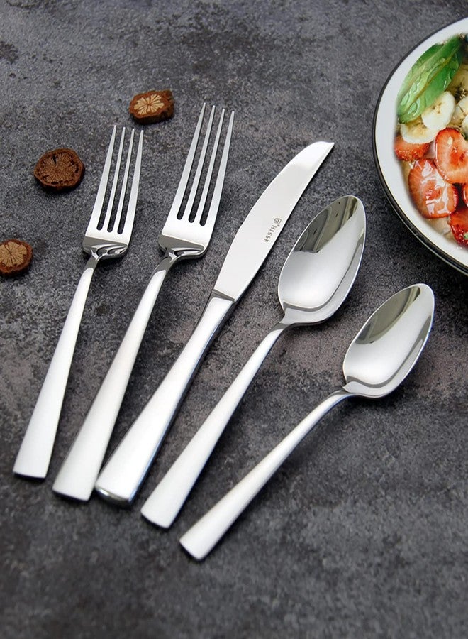 HISSF Silverware set, Stainless Steel Flatware Set for 8, 40 Piece Cutlery Set, Forks Knives and Spoons Set, Silver - Image 2