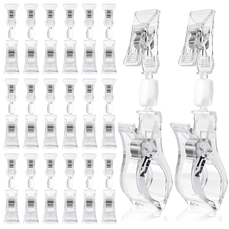 WANYISHUN 20 Pieces Double Sided Sign Clip, Clear Retail Merchandising Signs Display Tags,Plastic Adjustable Clip Sign Holder Stand,Rotating Swivel Sign Tag for Label, Clothing, Business Cards, Retail - Image 1