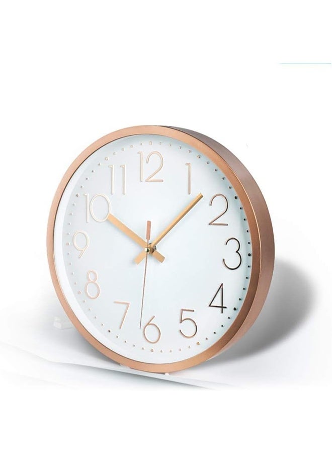 DUNISO ساعة حائط غير مزعجة، ساعة حائط تعمل بالبطارية صامتة بإطار ABS وغطاء زجاجي عالي الدقة للأطفال وغرفة المعيشة وغرفة النوم والمطبخ والمدرسة ومكتب الديكور، 12 بوصة، ذهبية - Image 3