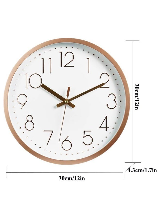DUNISO ساعة حائط غير مزعجة، ساعة حائط تعمل بالبطارية صامتة بإطار ABS وغطاء زجاجي عالي الدقة للأطفال وغرفة المعيشة وغرفة النوم والمطبخ والمدرسة ومكتب الديكور، 12 بوصة، ذهبية - Image 5