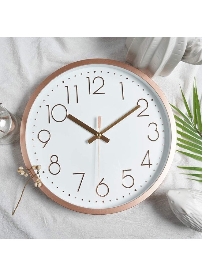 DUNISO ساعة حائط غير مزعجة، ساعة حائط تعمل بالبطارية صامتة بإطار ABS وغطاء زجاجي عالي الدقة للأطفال وغرفة المعيشة وغرفة النوم والمطبخ والمدرسة ومكتب الديكور، 12 بوصة، ذهبية - Image 4