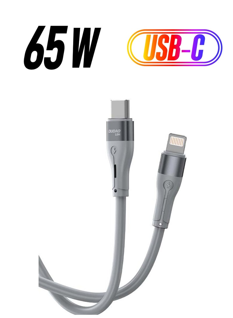 DUDAO كابل شاحن آيفون INET USB C إلى Lightning شحن سريع PD 65W (متوافق مع آيفون 14/14 برو/14 بلس/14 برو ماكس، آيباد برو، آيفون 8-13 جميع السلاسل) (رمادي) - L6H - Image 1