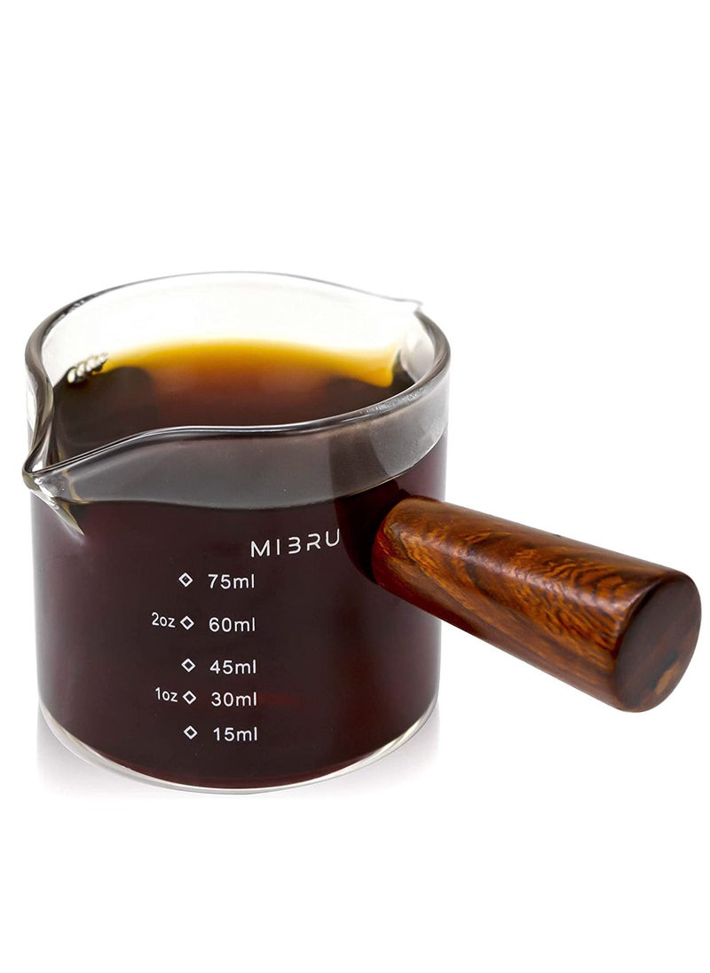 MIBRU - Coffee Espresso Glass Mesure Jug With Wood Handle 75ML - Image 1