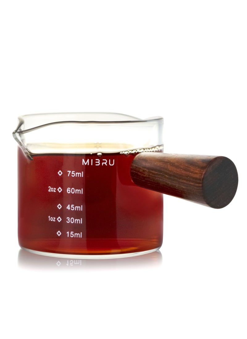 MIBRU - Coffee Espresso Glass Mesure Jug With Wood Handle 75ML - Image 1