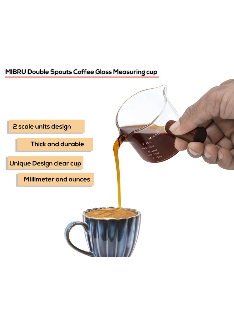 MIBRU - Coffee Espresso Glass Mesure Jug With Wood Handle 75ML - Image 1