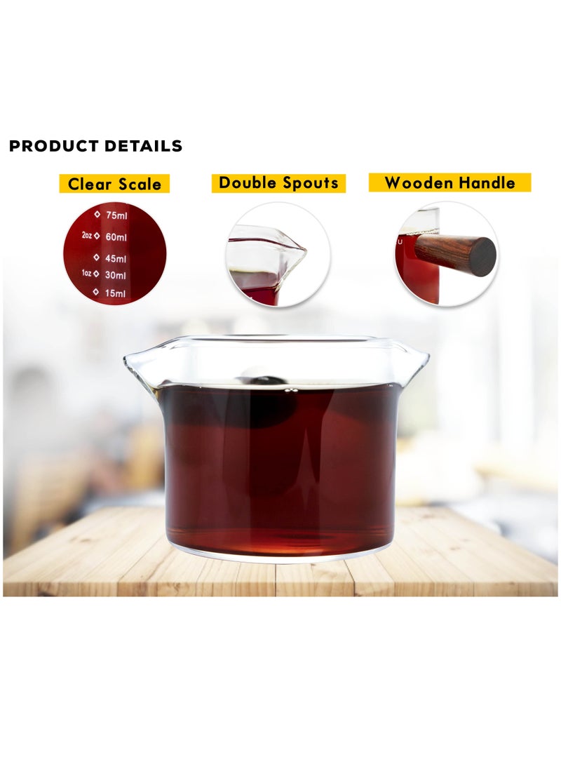 MIBRU - Coffee Espresso Glass Mesure Jug With Wood Handle 75ML - Image 1