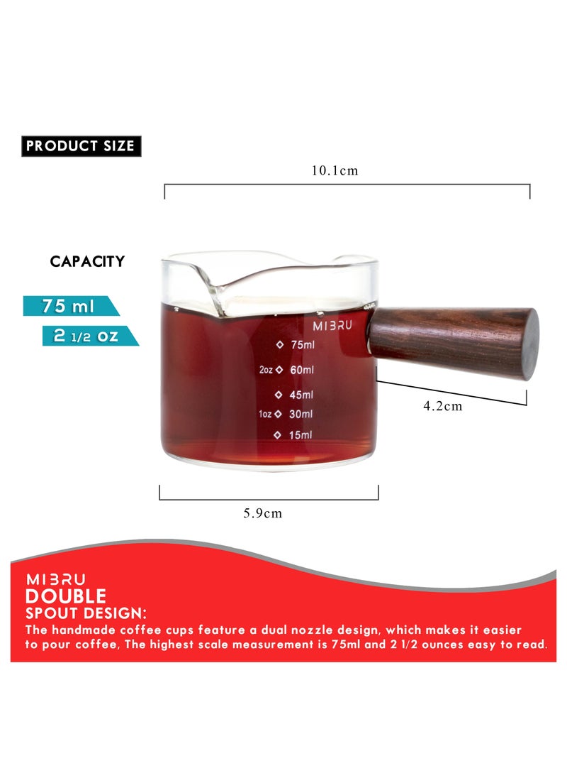 MIBRU - Coffee Espresso Glass Mesure Jug With Wood Handle 75ML - Image 1