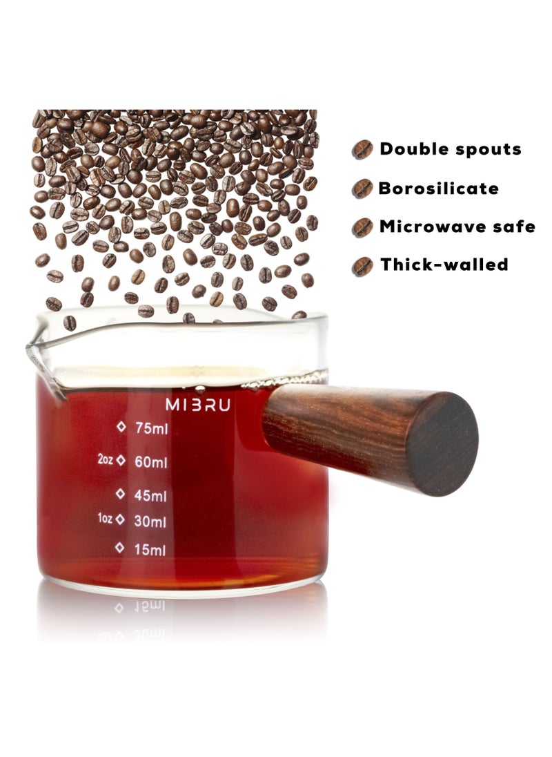 MIBRU - Coffee Espresso Glass Mesure Jug With Wood Handle 75ML - Image 1