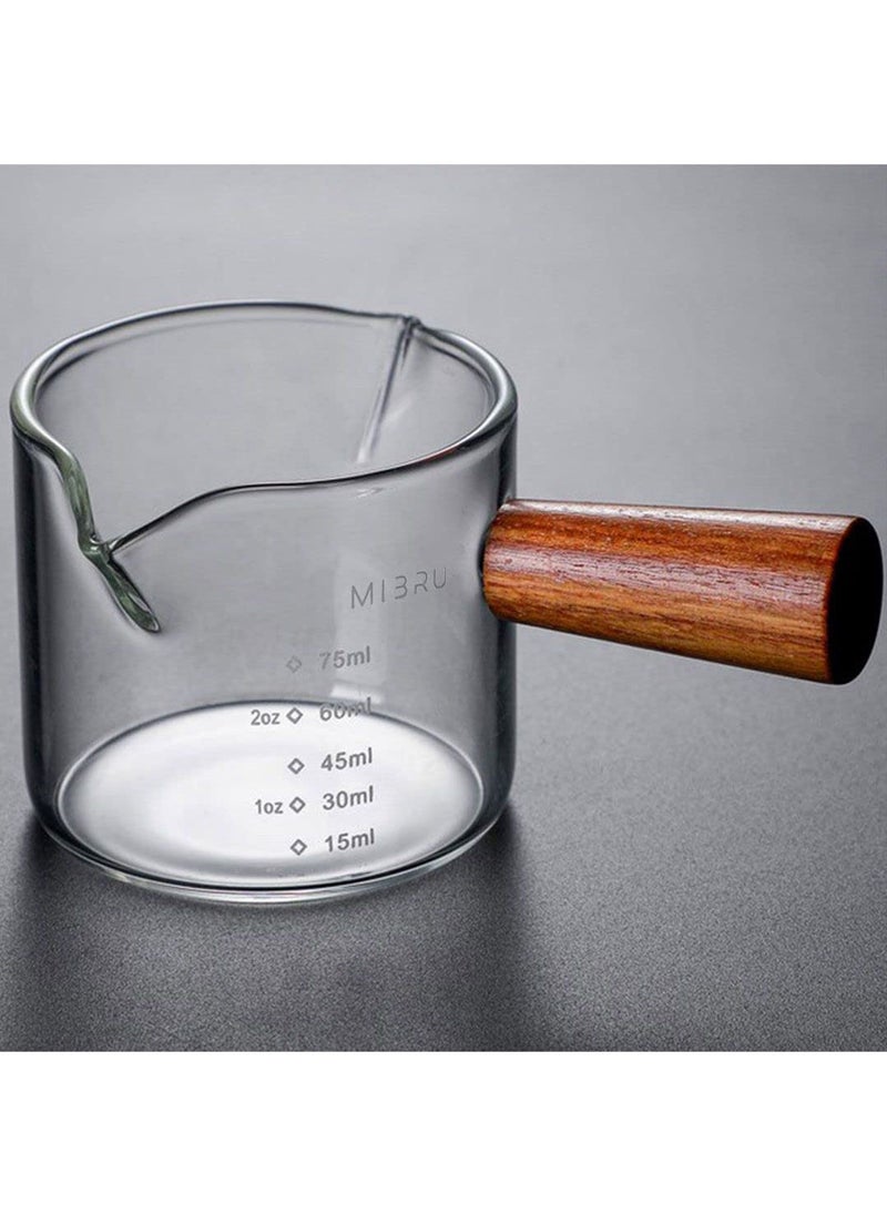 MIBRU - Coffee Espresso Glass Mesure Jug With Wood Handle 75ML - Image 1