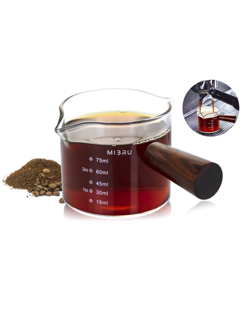 MIBRU - Coffee Espresso Glass Mesure Jug With Wood Handle 75ML - Image 1
