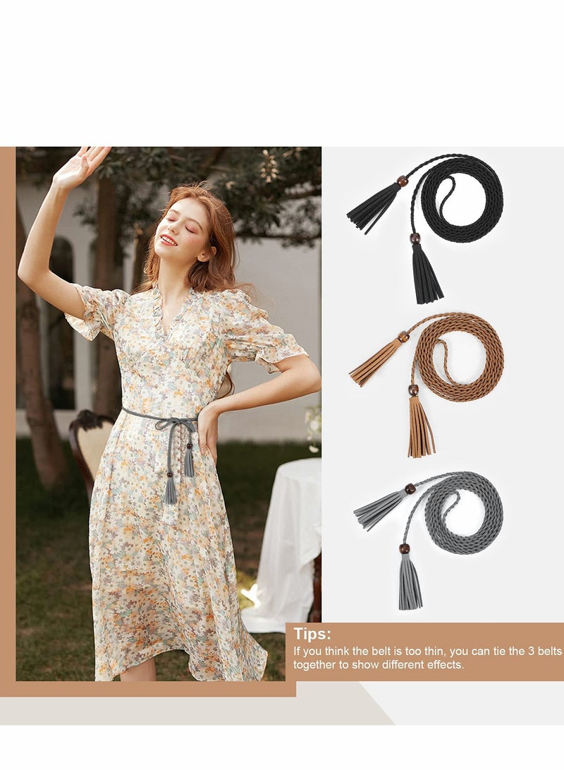 KASTWAVE Womens Belts, Tassel Braided Bowknot Thin Waist for Dresses Rope Belt, Dress Chain Rope - Image 3