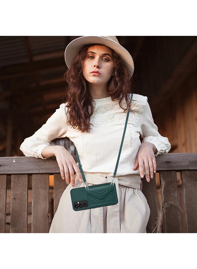 S-TOP Case For Samsung Galaxy A54 5G Rhombic Texture Card Bag RFID Phone Case with Long Lanyard - Image 2