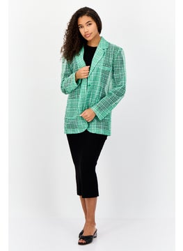 Urban Revivo Women Regular Fit Sheer Mesh Blazer, Green  - Image 3