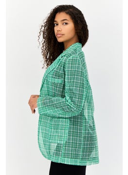 Urban Revivo Women Regular Fit Sheer Mesh Blazer, Green  - Image 2