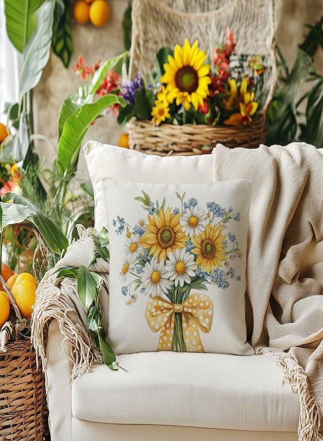 AACORS Summer Pillow Cover 18x18 Inch Sunflower Daisy Decor Floral Farmhouse Seasonal Pillow Case Decorations for Home Sofa Couch - Image 3