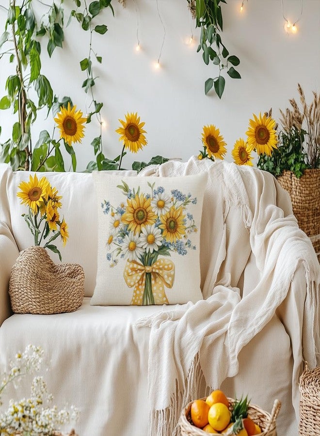 AACORS Summer Pillow Cover 18x18 Inch Sunflower Daisy Decor Floral Farmhouse Seasonal Pillow Case Decorations for Home Sofa Couch - Image 5
