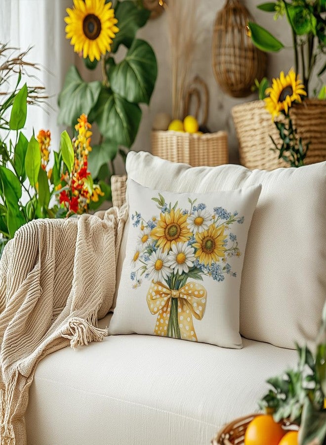 AACORS Summer Pillow Cover 18x18 Inch Sunflower Daisy Decor Floral Farmhouse Seasonal Pillow Case Decorations for Home Sofa Couch - Image 4