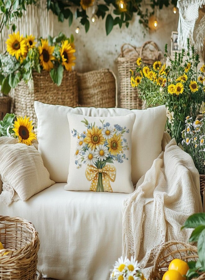 AACORS Summer Pillow Cover 18x18 Inch Sunflower Daisy Decor Floral Farmhouse Seasonal Pillow Case Decorations for Home Sofa Couch - Image 2