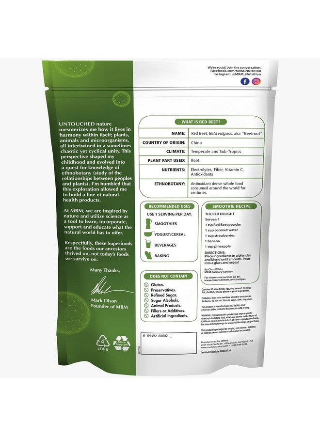 MRM Nutrition Organic Red Beet Powder | Superfoods | Energy | Cardiovascular Health | Nutrient Dense | Gluten-Free + Vegan | 24 Servings - Image 2
