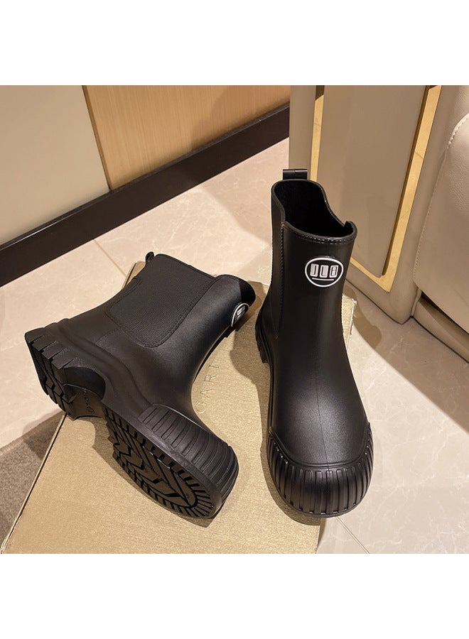 New Mid-barrel Rain Shoes Women's Outer Wear Flat Non-slip Water Shoes Student Rubber Shoes Kitchen Work Short Water Boots