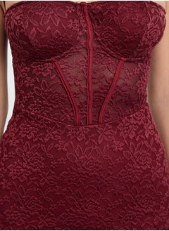 trendyol Burgundy Knitted Lined Lace Midi Dress TPRAW25EL00120  - Image 5