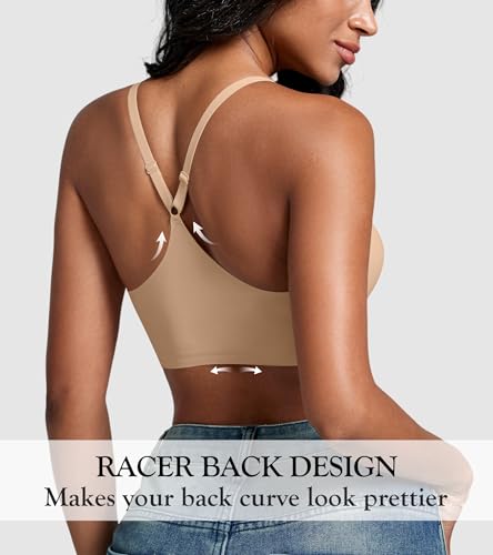 DEANGELMON Front Closure Bras for Women Racerback Bra No Underwire Seamless Push Up T-Shirts Bras Supportive Womens Bralettes(Skin,M) - Image 3