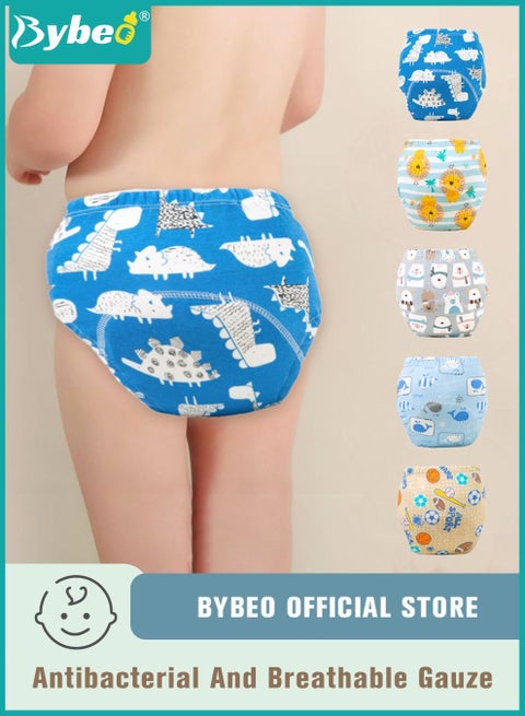5 Piece Potty Training Underwear, 6 Layers Breathable Cotton Absorbent Trainer Pants for Toddler Baby Boys Girls Waterproof