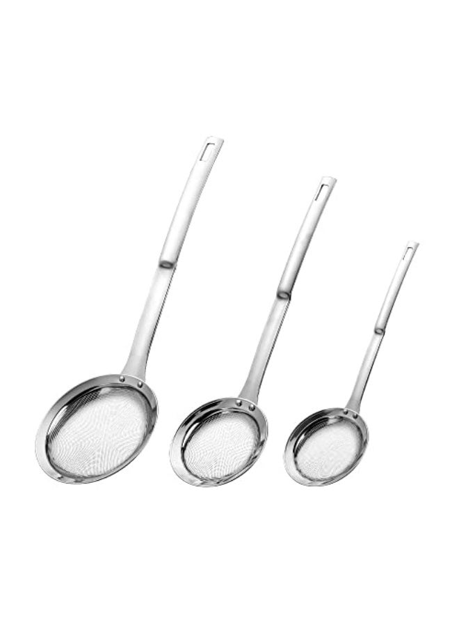 MAKINGTEC Sieve Fine Mesh Strainer Set, 3 Pack Stainless Steel Metal Flat Cooking Skimmer Ladle Colander with Handle Food Strainer Kitchen Tools for Kitchen Baking Oil Filter Flour Sifter Foam  - Image 1