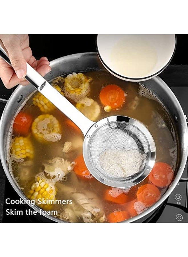 MAKINGTEC Sieve Fine Mesh Strainer Set, 3 Pack Stainless Steel Metal Flat Cooking Skimmer Ladle Colander with Handle Food Strainer Kitchen Tools for Kitchen Baking Oil Filter Flour Sifter Foam  - Image 3