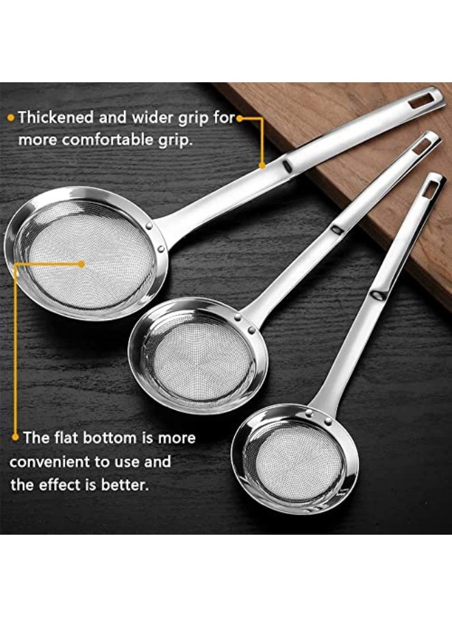 MAKINGTEC Sieve Fine Mesh Strainer Set, 3 Pack Stainless Steel Metal Flat Cooking Skimmer Ladle Colander with Handle Food Strainer Kitchen Tools for Kitchen Baking Oil Filter Flour Sifter Foam  - Image 4