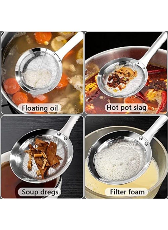 MAKINGTEC Sieve Fine Mesh Strainer Set, 3 Pack Stainless Steel Metal Flat Cooking Skimmer Ladle Colander with Handle Food Strainer Kitchen Tools for Kitchen Baking Oil Filter Flour Sifter Foam  - Image 2