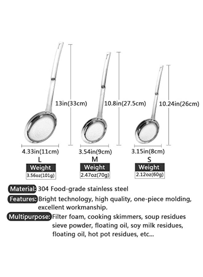 MAKINGTEC Sieve Fine Mesh Strainer Set, 3 Pack Stainless Steel Metal Flat Cooking Skimmer Ladle Colander with Handle Food Strainer Kitchen Tools for Kitchen Baking Oil Filter Flour Sifter Foam  - Image 5
