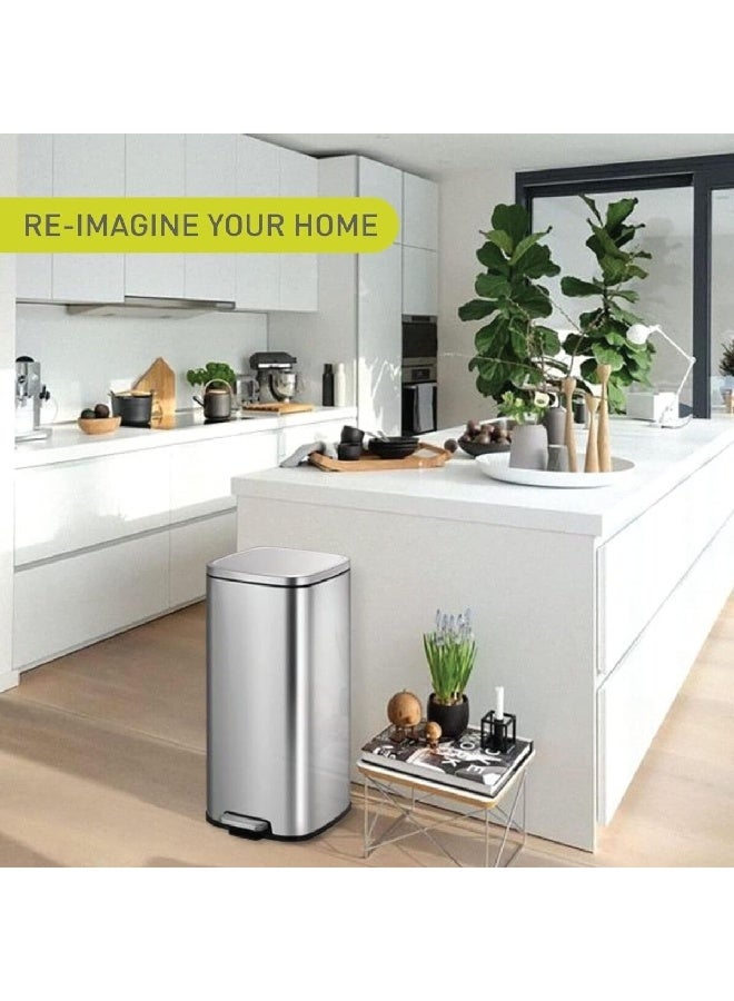 EKO Durable Stainless Steel Rectangular Pedal Bin Silver 30 L EK9384MT-30L - Image 4