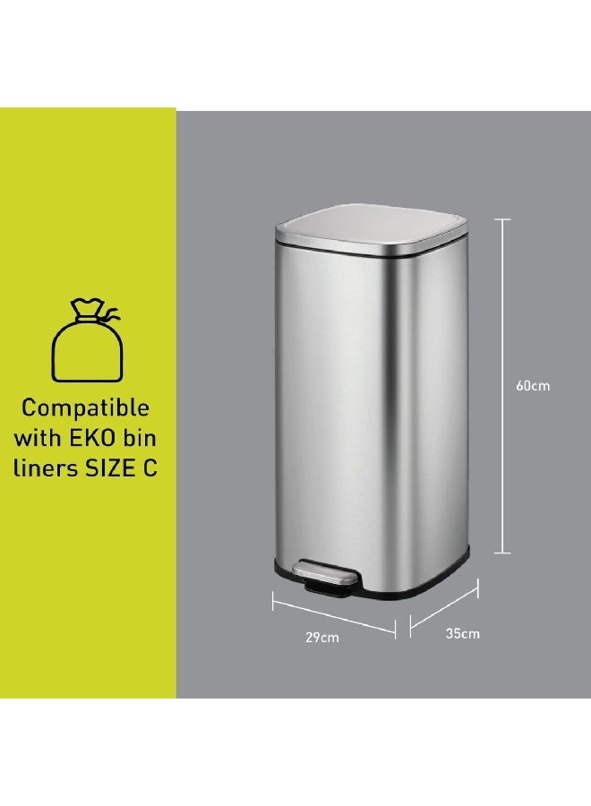 EKO Durable Stainless Steel Rectangular Pedal Bin Silver 30 L EK9384MT-30L - Image 2