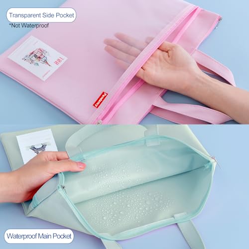 Pendancy Mesh Zipper Pouch 11x13.7 in, 2 pcs Large Double Pocket Waterproof File Bag with Handle, A4 Size Foldable Document Storage for Puzzle Project/Cross Stitch/Travel/Office（Green Pink） - Image 4