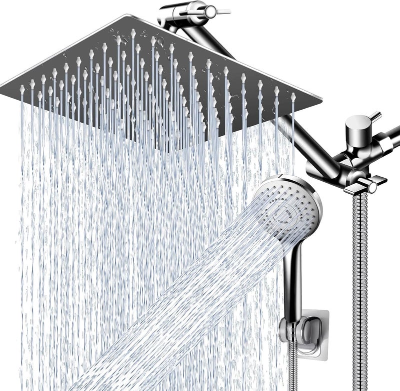 PinWin Modern 12" Large Square Rain Showerhead with 5 Modes Handheld Showerhead Combo, Adjustable Arm, Easy Tool-Free Installation - Image 1