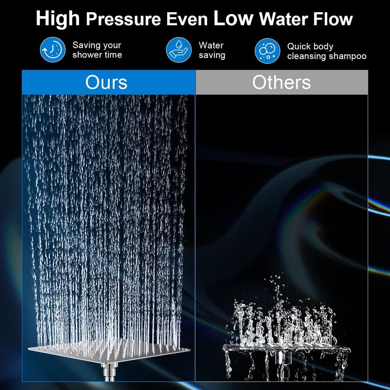 PinWin Modern 12" Large Square Rain Showerhead with 5 Modes Handheld Showerhead Combo, Adjustable Arm, Easy Tool-Free Installation - Image 5