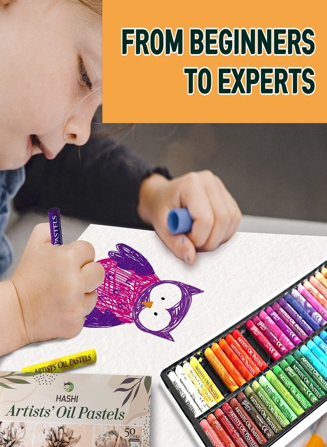 Hashi HA SHI Soft Oil Pastels Set (50 Sticks, 48 Colors) Art Supplies for Artist, Gallery Oil Painting Stick, Bulk Set for Studios, Professional Oil Crayons, Ideal for Professional Artists - Image 5
