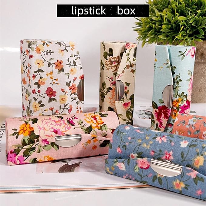 Hanyi 4PCS Ethnic Style Flower Pattern Lipstick Case Holder with Mirror Vintage Lipstick Holder Peony style Multicolored Size 85 x 3 x 3 cm