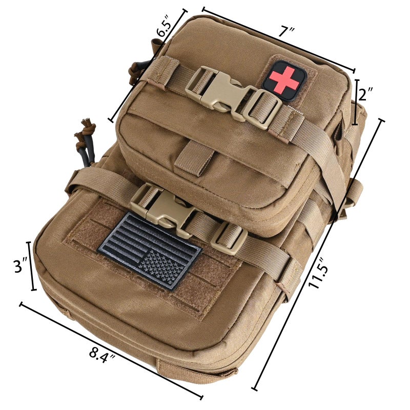 tactifans Tactical Mini Molle Hydration Pack,Molle Hydration Carrier with IFAK Pouch&US Flag&Med Patch,Hydropack for 2L Water Bladder (Coyote Brown) - Image 2