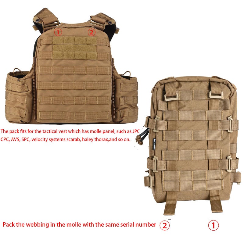 tactifans Tactical Mini Molle Hydration Pack,Molle Hydration Carrier with IFAK Pouch&US Flag&Med Patch,Hydropack for 2L Water Bladder (Coyote Brown) - Image 4