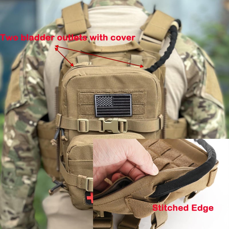 tactifans Tactical Mini Molle Hydration Pack,Molle Hydration Carrier with IFAK Pouch&US Flag&Med Patch,Hydropack for 2L Water Bladder (Coyote Brown) - Image 5