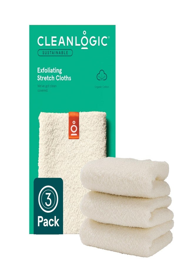 Cleanlogic Body Exfoliating Cloth, Stretchy Organic Sustainable Cotton Exfoliator Bath and Shower Washcloths, Reusable Daily Skincare Tool, 3 Count - Image 1