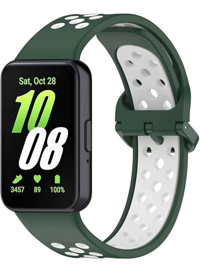 Silicone Strap For Samsung Galaxy Fit 3 (SM-R390) Watch Bracelet Replacement Sport Watchband For Samsung Galaxy Fit3Band For Women/Men, Adjustable Waterproof Strap (Green White) - Image 1