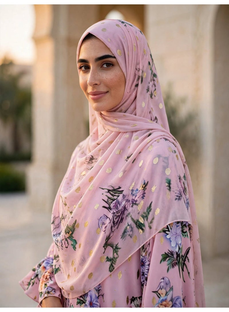 IKKXA Elegant Floral Print Abaya with Bell Sleeves and Metallic Accents - Image 3