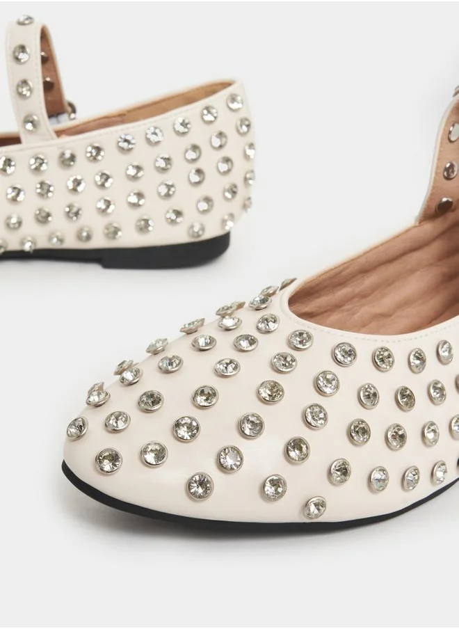 Styli Embellished Ballerina Shoes with Buckle Closure